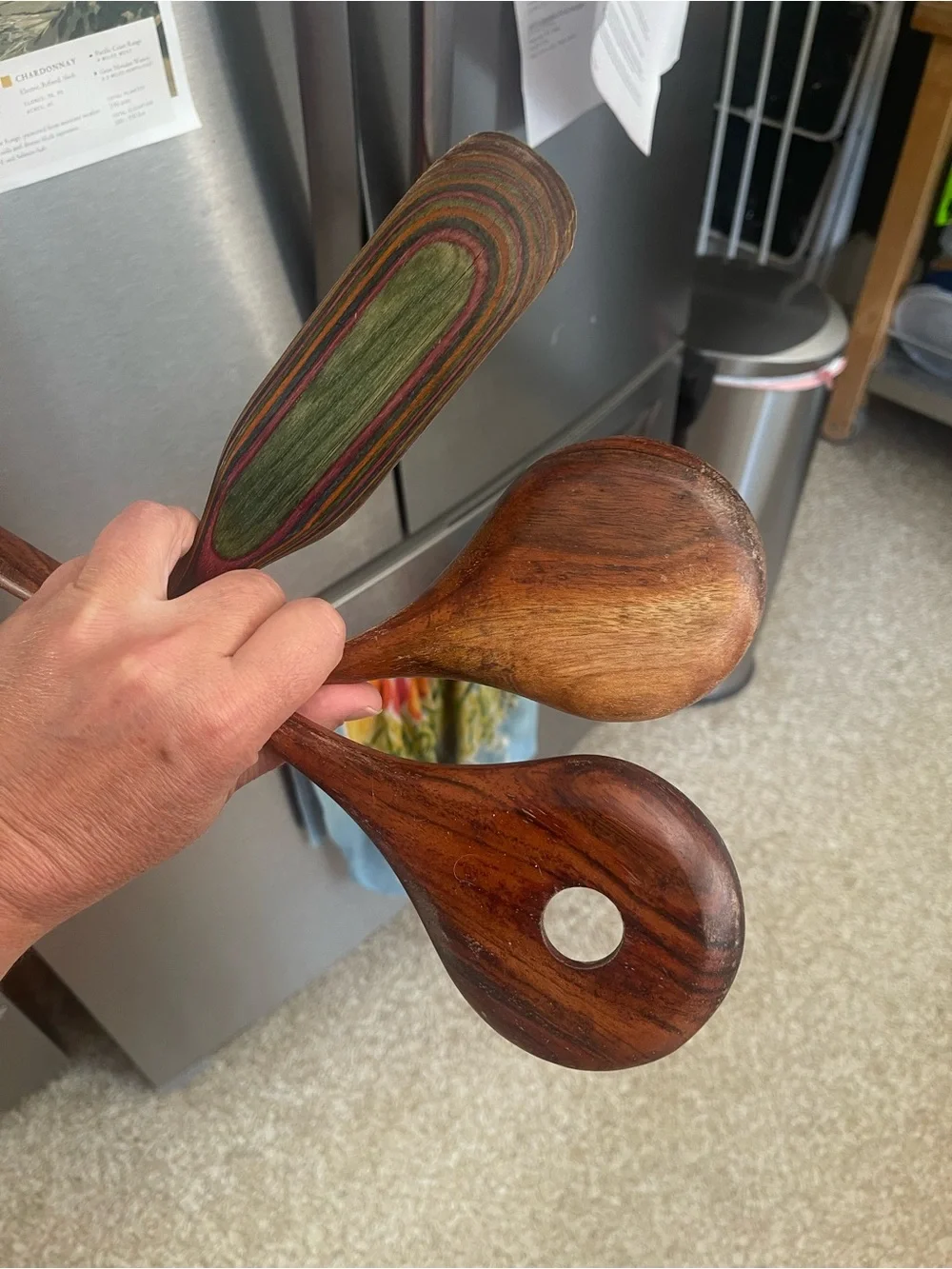 Set of 3 wooden kitchen utensils. Salad set and Spurtle